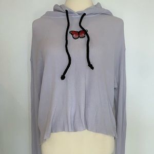 Lavender Butterfly Embroidered Waffle Hoodie
